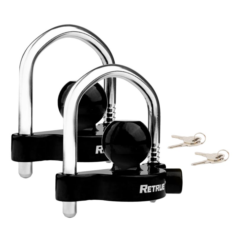 RETRUE Universal Coupler Lock Trailer Locks Ball Hitch Trailer Hitch Lock Adjustable Security Heavy-Duty Steel fits 1-7/8 Inch, 2 Inch, 2-5/16 Inch Couplers, Black (Pack of 2) - Image 1